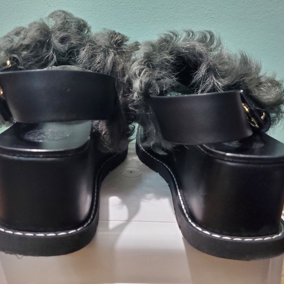 VERSACE Leather Fur Shearling Green Black Platform Clog Sandals Heels sz 41 - Picture 7 of 9